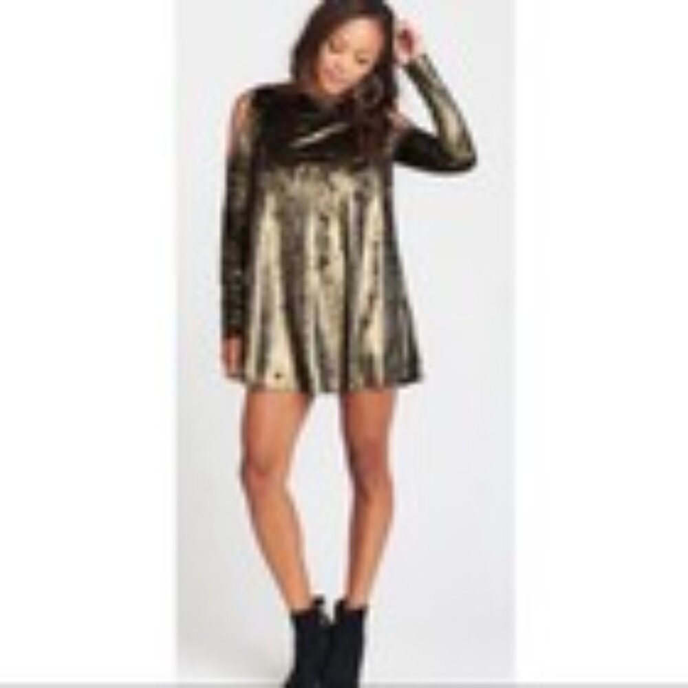 NWT Show Me Your MuMu Metallic Crushed Velvet Teddy Tunic Dress Swing Top S